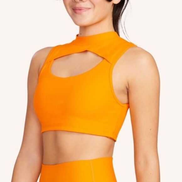 Peloton‎ Women’s M Cadet Rib High Neck Cutout Sports Bra Bright Orange Athletic - Picture 1 of 12